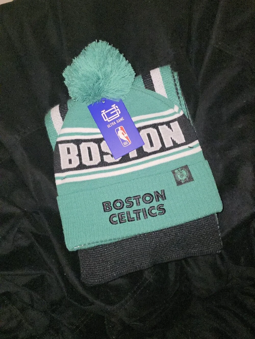 Boston Celtics Kids Pom Beanie Scarf Set - Green NWT Skully Set